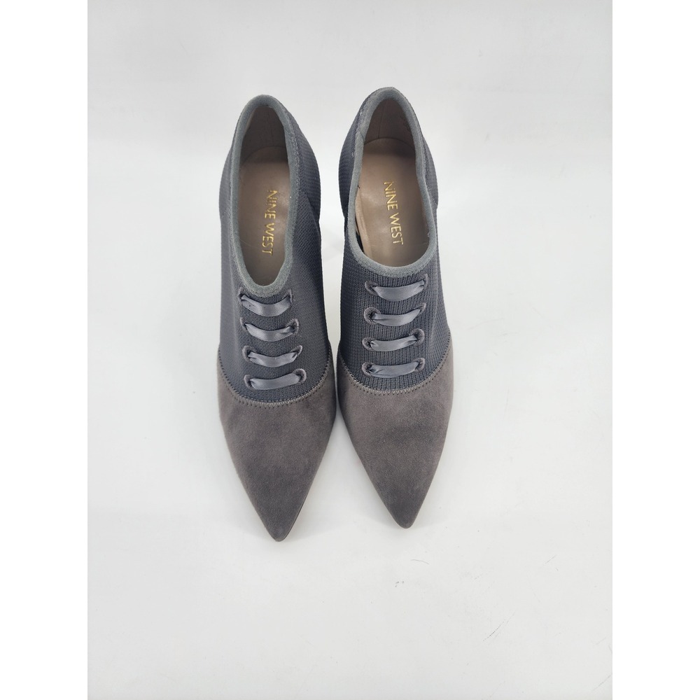 Nine West Nwtria Gray Suede Knit Lace Up Pointed Toe Stiletto Ankle Boots 7.5M - Picture 5 of 8